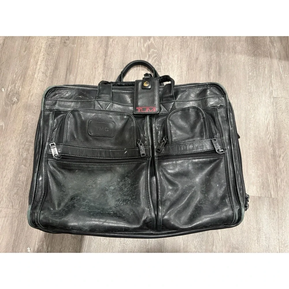 TUMI Alpha Leather Laptop Briefcase - 9674D3 - Black Travel Bag